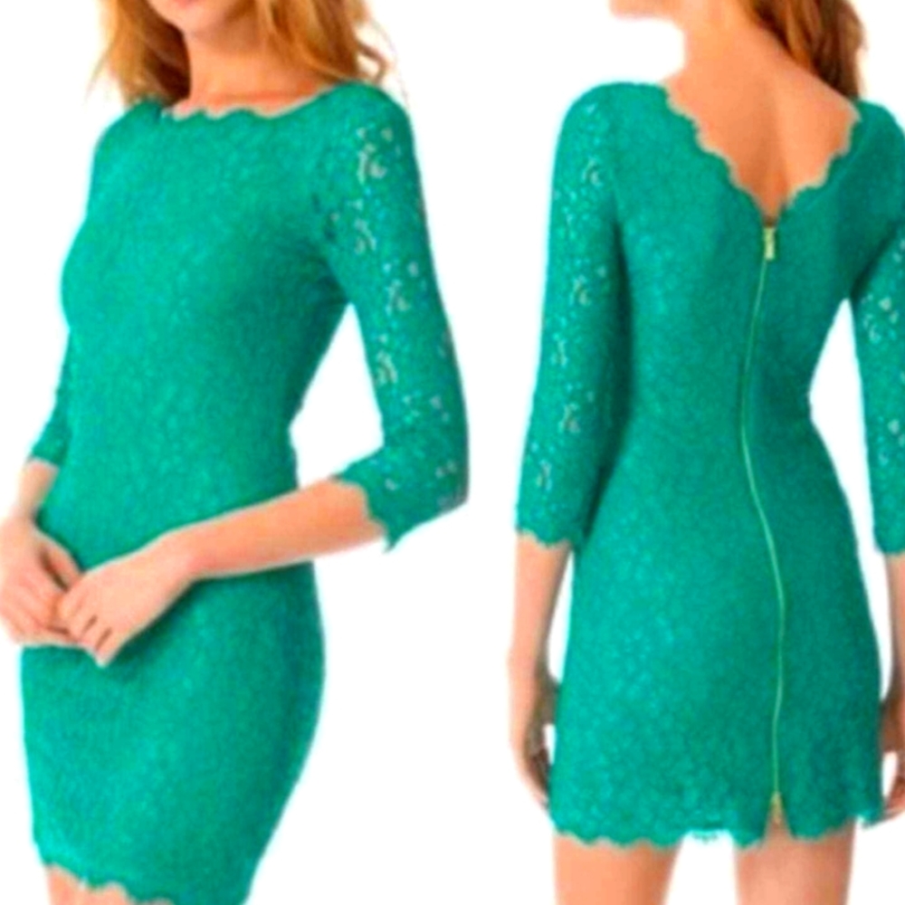 Dianne von Furstenberg Zarita Teal Lace Dress
